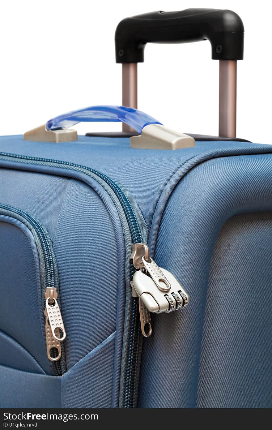 Modern large suitcase on a white background