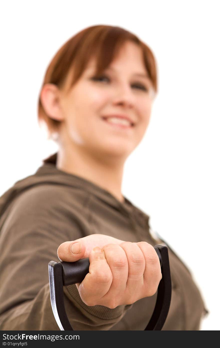 Active woman on white background