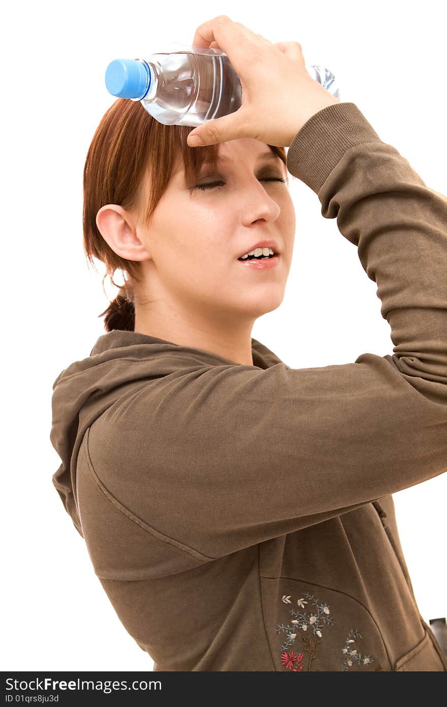 Active woman on white background