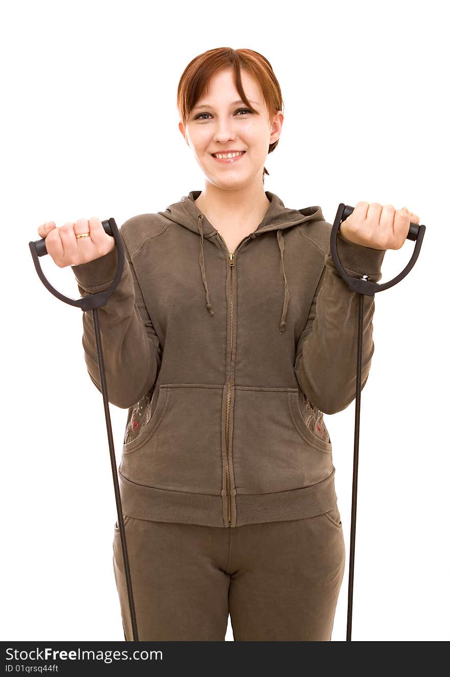 Active woman on white background