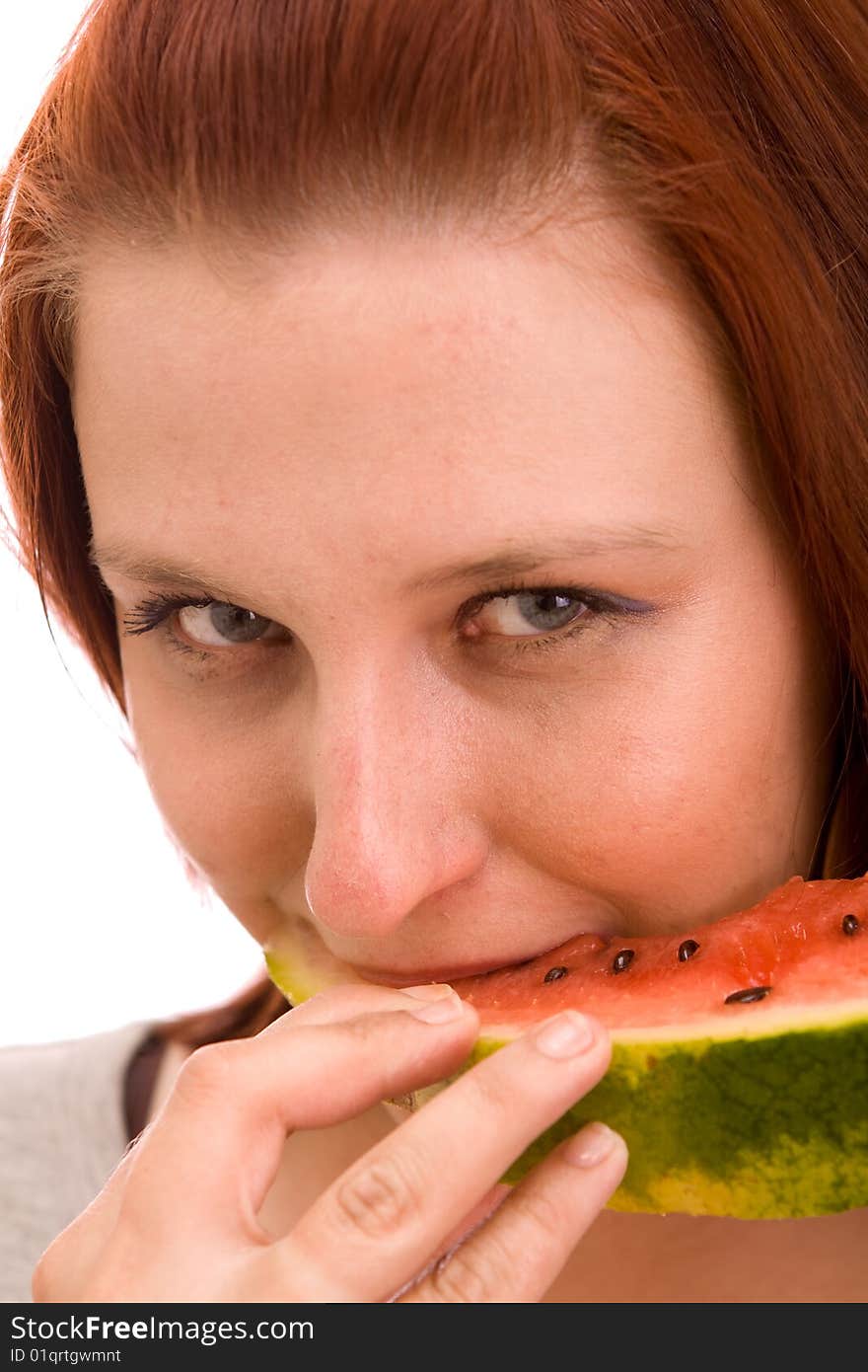 Woman eating water melon