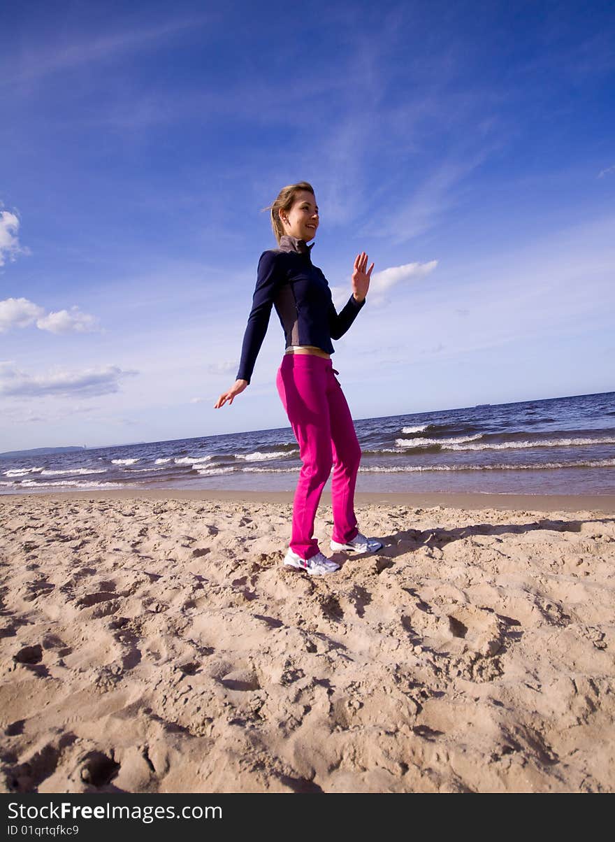 Active woman on the beach