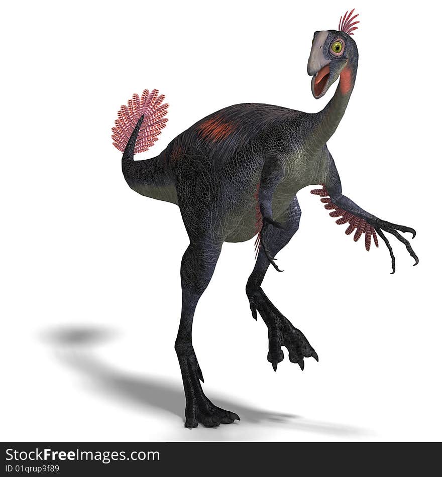 Dangerous dinosaur gigantoraptor. 3D render with clipping path and shadow over white. Dangerous dinosaur gigantoraptor. 3D render with clipping path and shadow over white