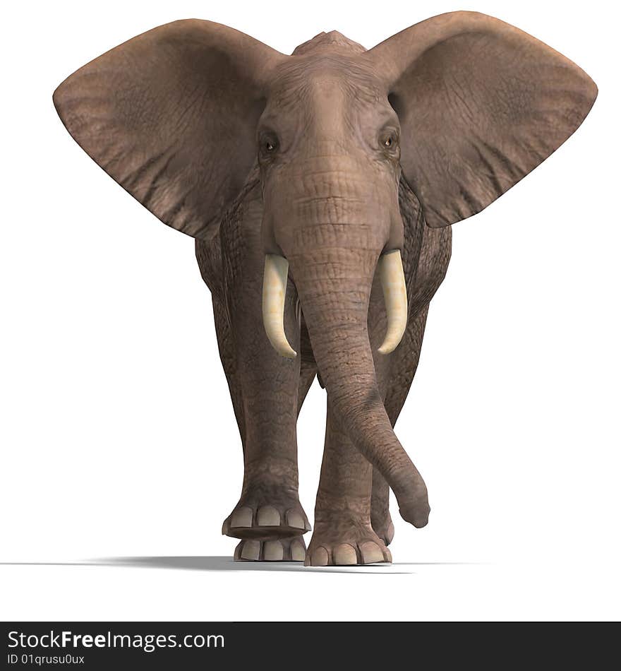 Giant elephant. 3D render with clipping path and shadow over white. Giant elephant. 3D render with clipping path and shadow over white