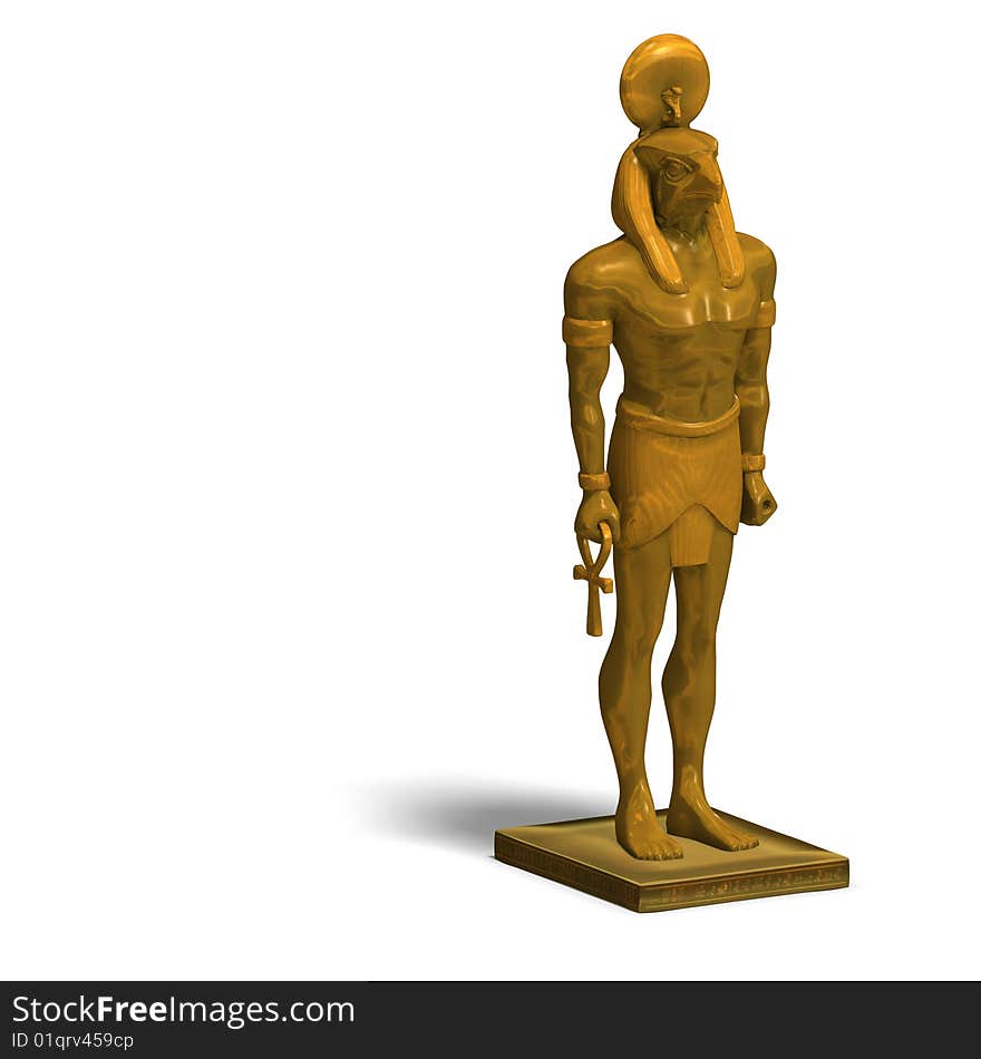 Rendering of eygptian god horus statue with Clipping Path and shadow over white