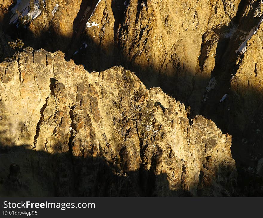 Rock formation located in the Grand Canyon of the Yellowstone, at evening, Yellowstone National Park. Rock formation located in the Grand Canyon of the Yellowstone, at evening, Yellowstone National Park