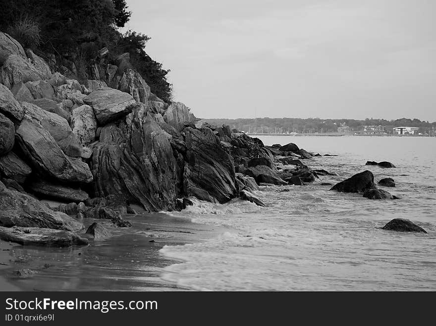 Black and white of coastline