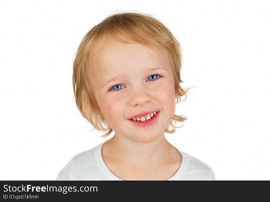 Funny toddler girl portrait isolated on white background