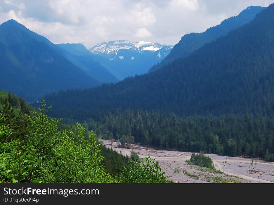 Mountains and river.