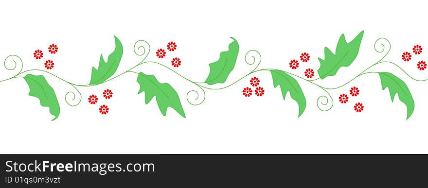 Decorative vine with small red spring flowers and leaves. Decorative vine with small red spring flowers and leaves