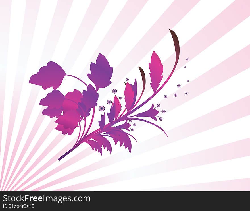 The background of leaves and rays. Vector illustration