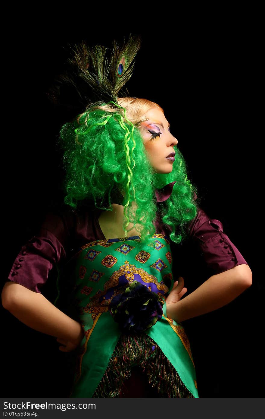 Girl-peacock With Green Hairs