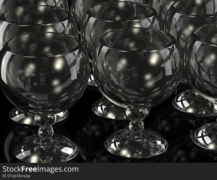 The several empty wine glass on black