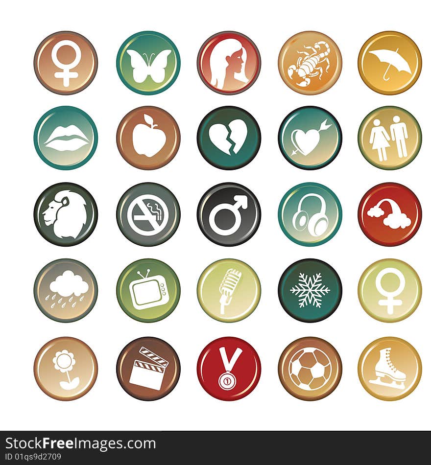 Vector Illustration of circle tags, decorated with different objects. Vector Illustration of circle tags, decorated with different objects.