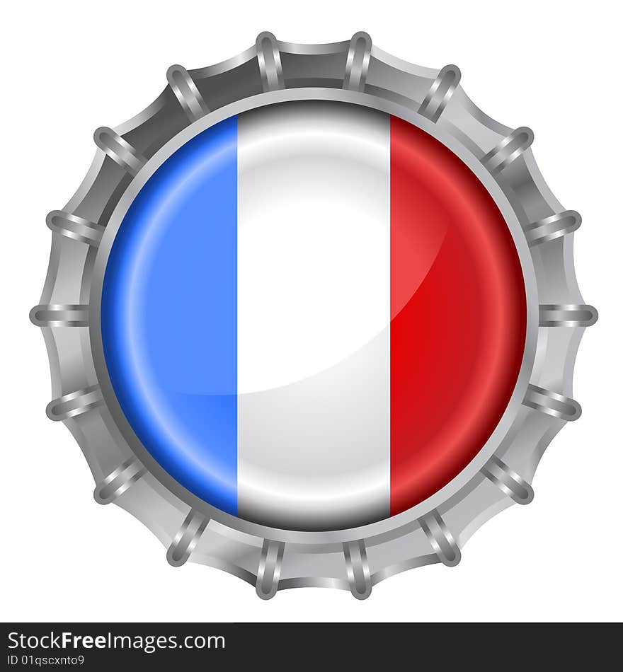 Vector illustration of bottle cap decorated with the flags of France. Vector illustration of bottle cap decorated with the flags of France