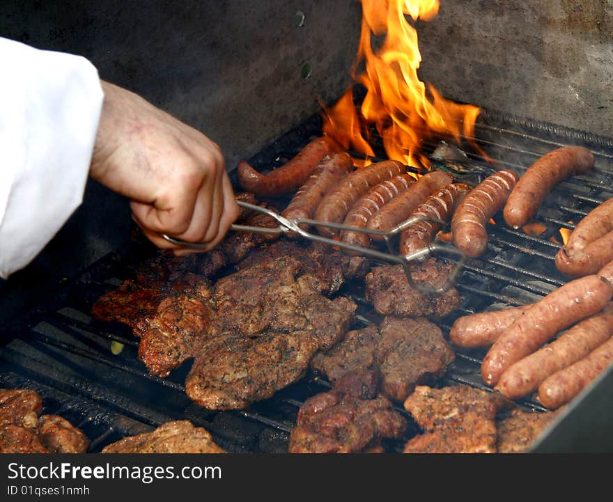 Close up of grilled meat and sausage