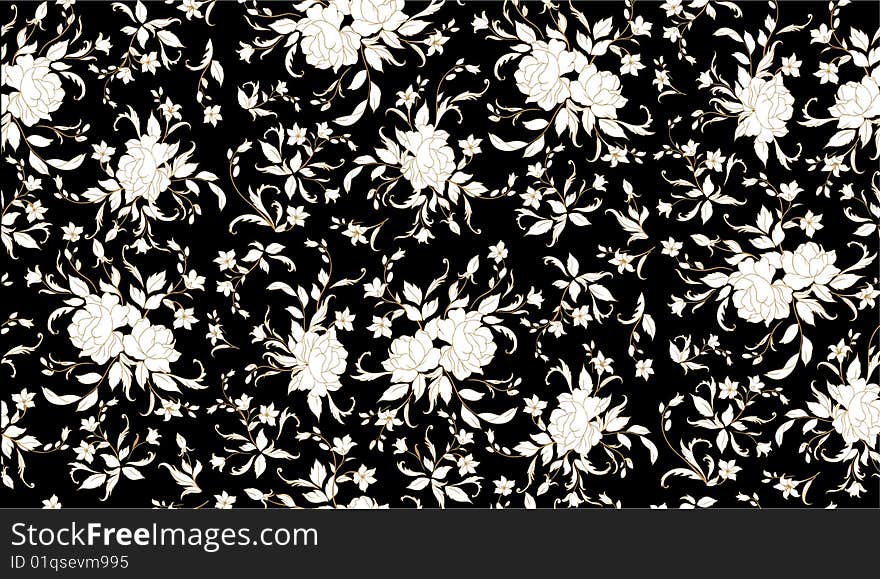 Vector Illuctration of floral pattern on the black background.