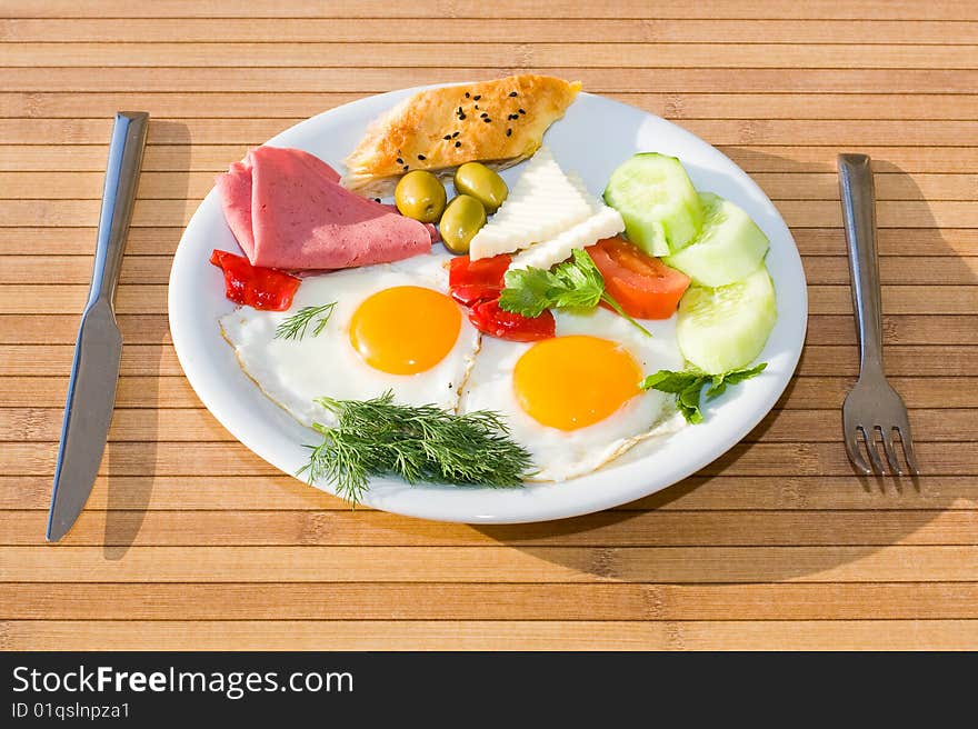 Breakfast served on the table. Breakfast served on the table