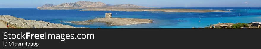 Panorama Of La Pelosa Beach In Sardinia - Italy