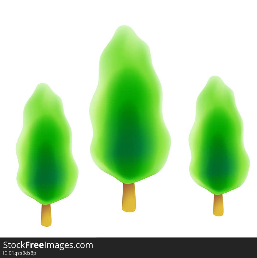 Three trees on the white background