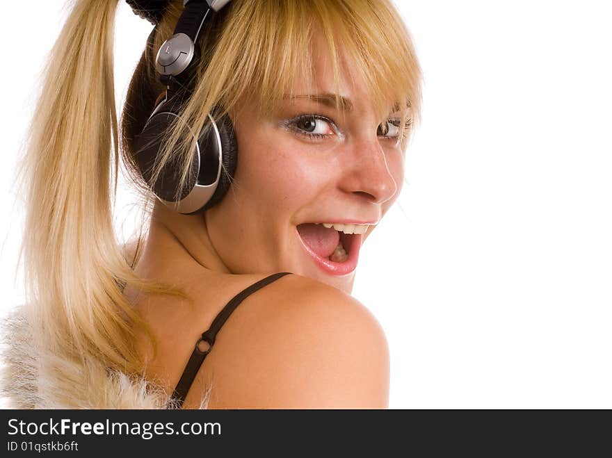 Portrait of a young girl with headphones. Portrait of a young girl with headphones