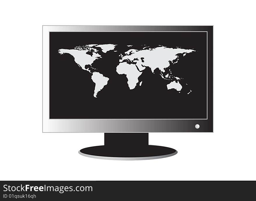 LCD Monitor with the image of a card of the world on the display.
Hand traced from the public domain - national geophysical data center (NGDC) - http://www.ngdc.noaa.gov/mgg/topo/globega2. LCD Monitor with the image of a card of the world on the display.
Hand traced from the public domain - national geophysical data center (NGDC) - http://www.ngdc.noaa.gov/mgg/topo/globega2.