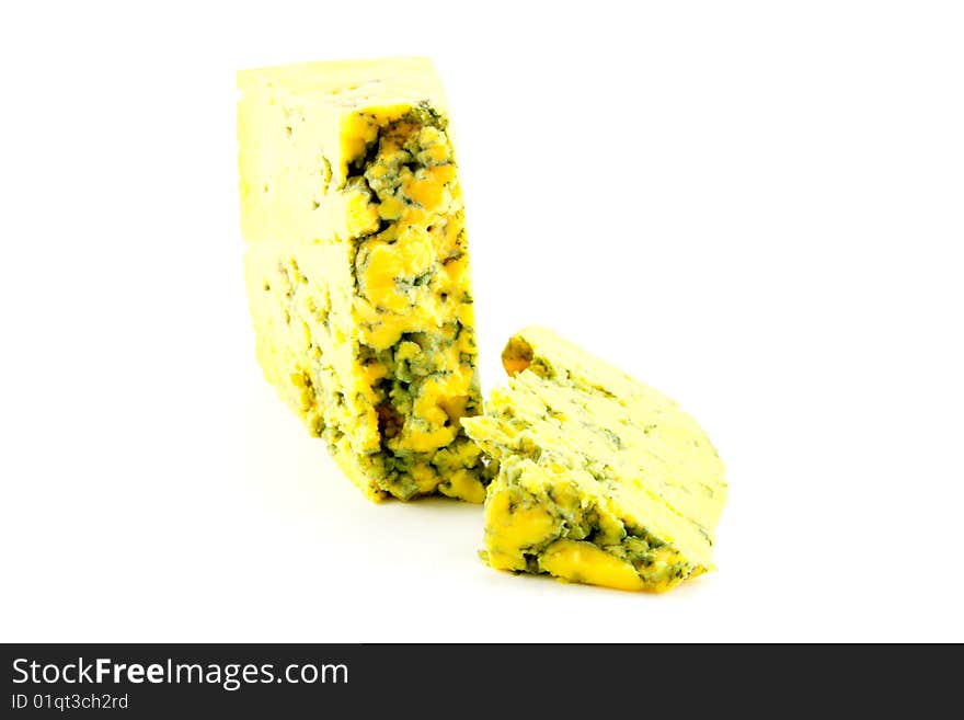 Piece of blue cheese with clipping path on a white background