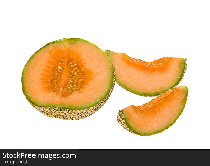 Melon section and segments isolated on white background