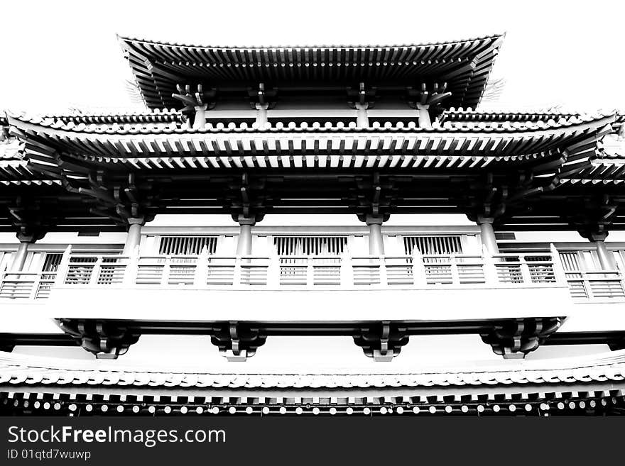 A ancient temple in black and white tone