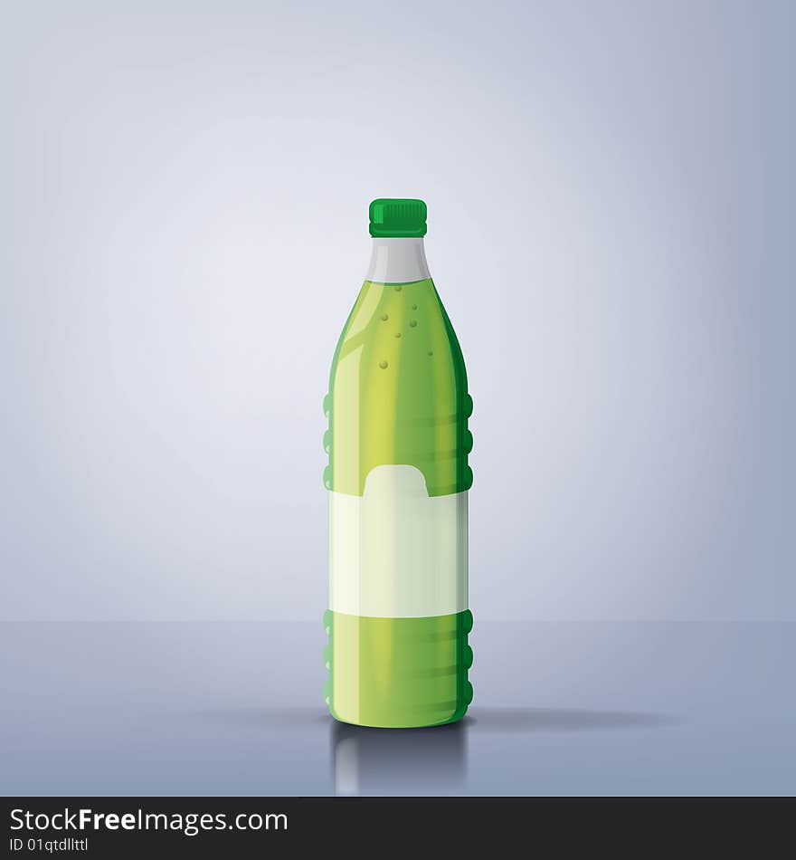 An illustration of a green juice bottle with reflexions. An illustration of a green juice bottle with reflexions