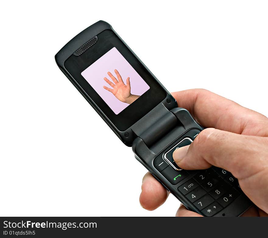 Mobile phone with picture of high five gesture