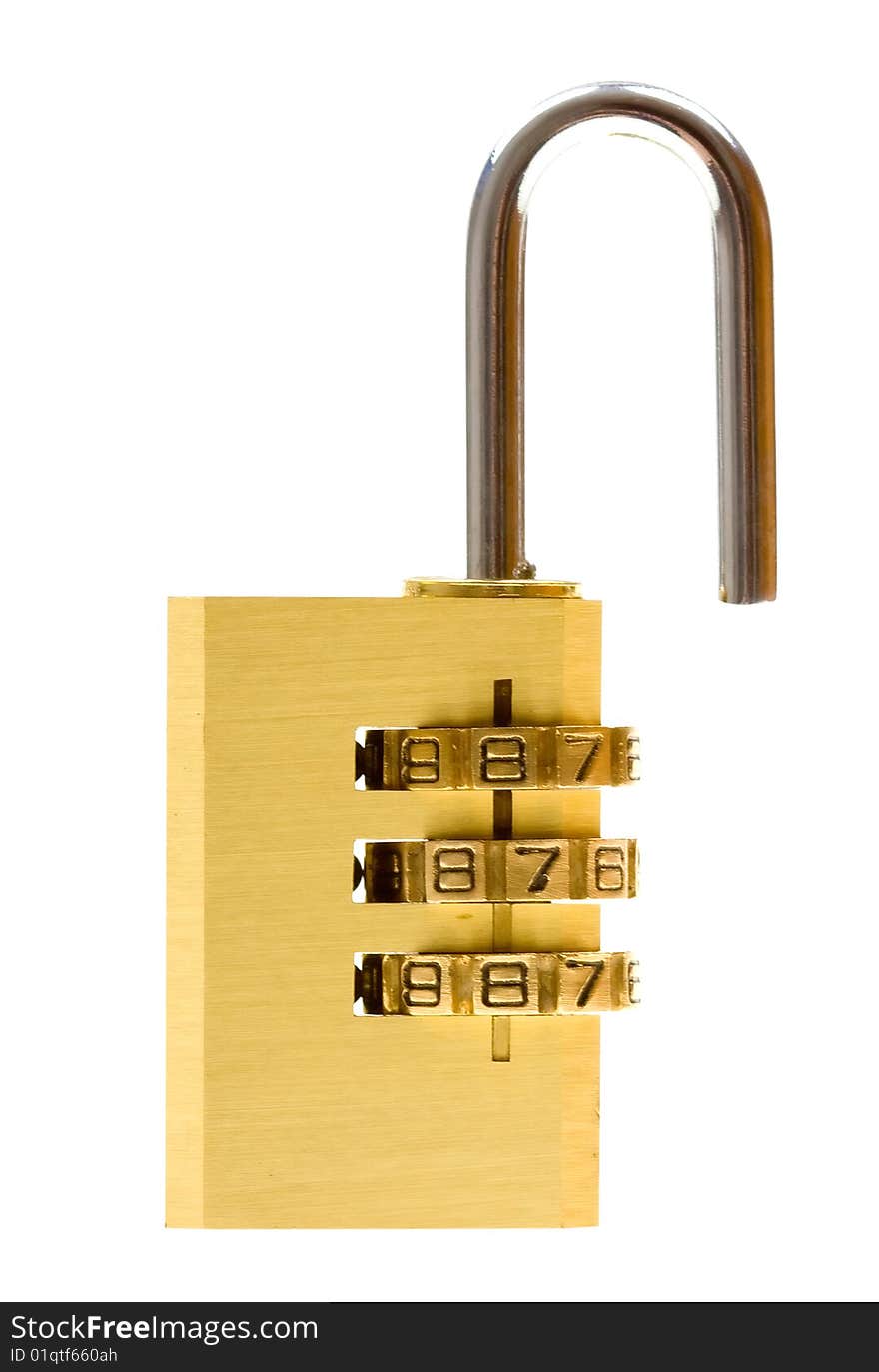 Close-up combination padlock isolated on white background