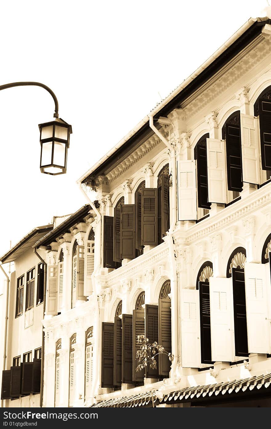 Old houses with vintage wooden windows