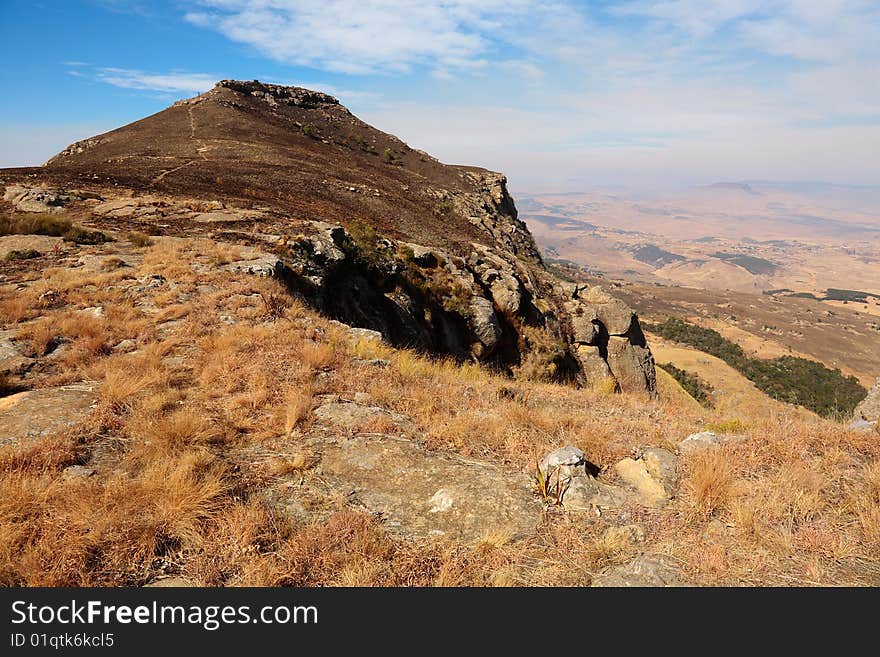 Hiking trail during winter on White Mountain, Drakensberg, South Africa