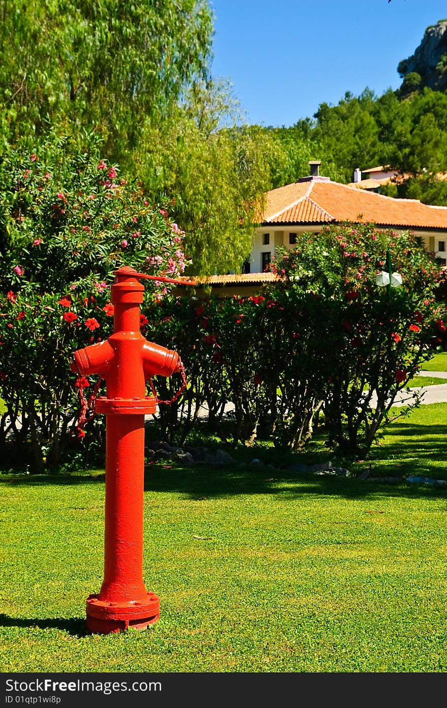 Fire water-pump in tropical garden