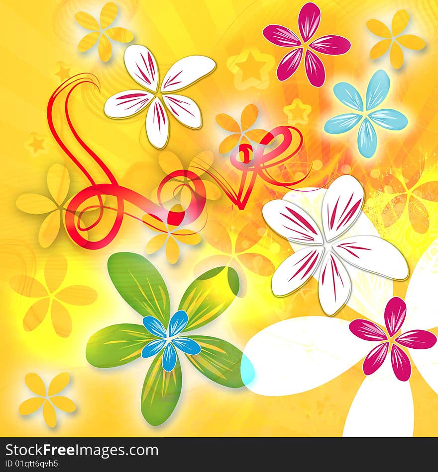 Love with flowers on yellow background