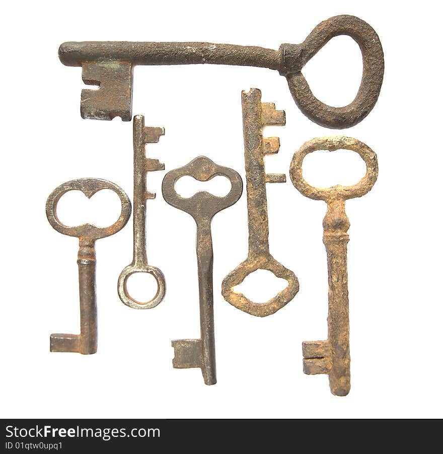 Old keys isolated on white