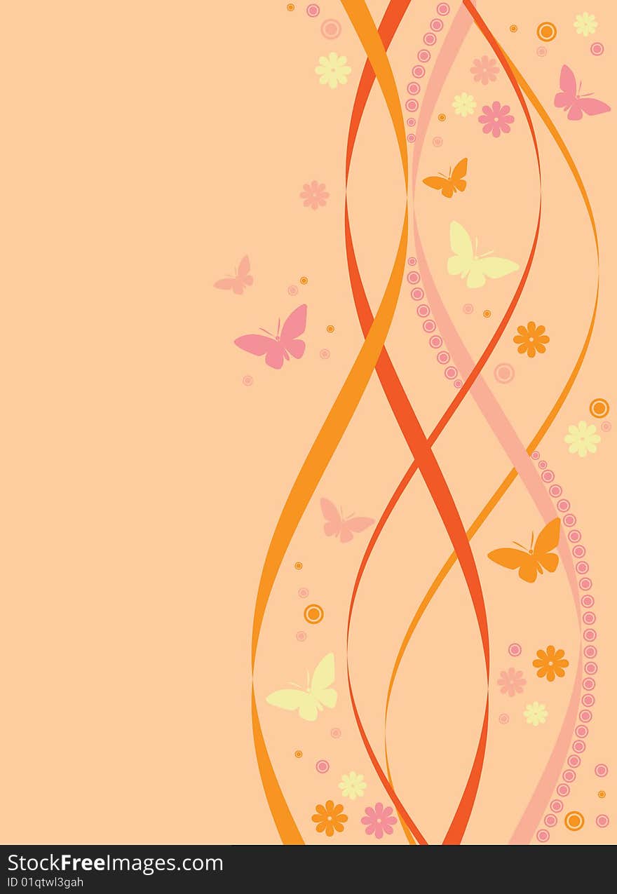 The vector illustration contains the image of flowers and butterflies