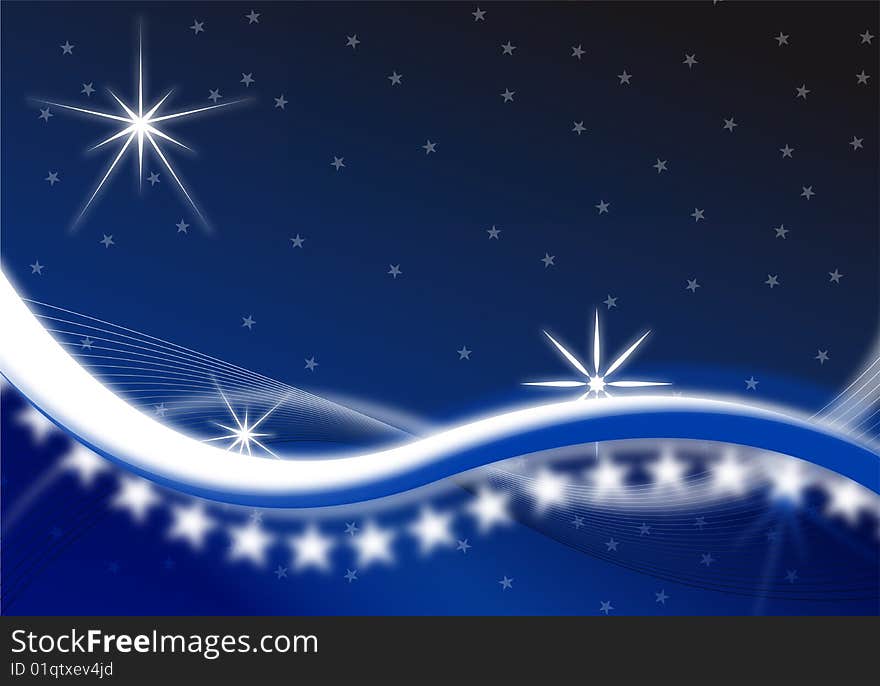 Blue christmas background with waves and stars. Blue christmas background with waves and stars