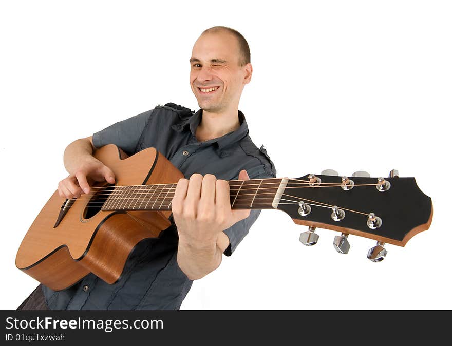 Man playing guitar isolated on white