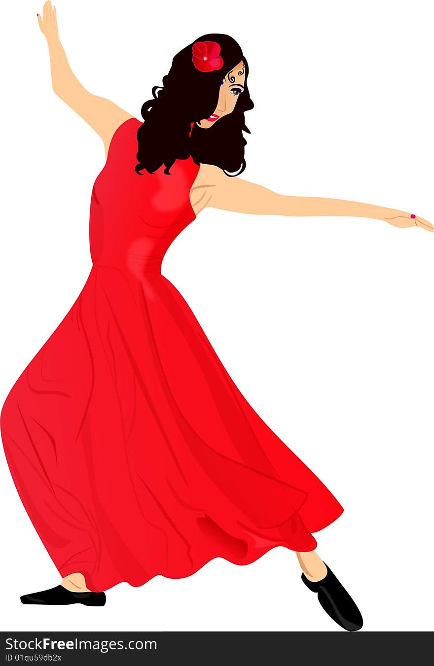 Young beauty girl dancing in long red dress. Young beauty girl dancing in long red dress