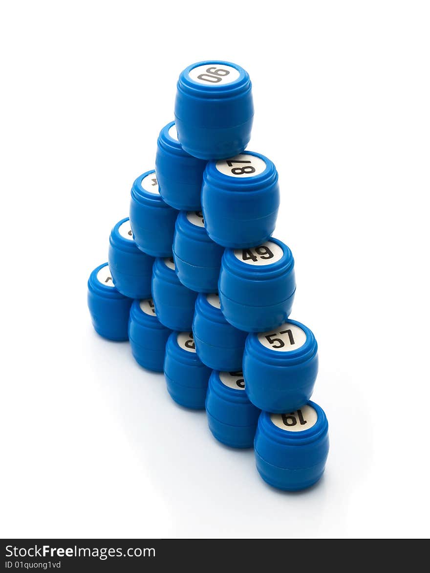 Blue barrels Lotto, gambling, white background