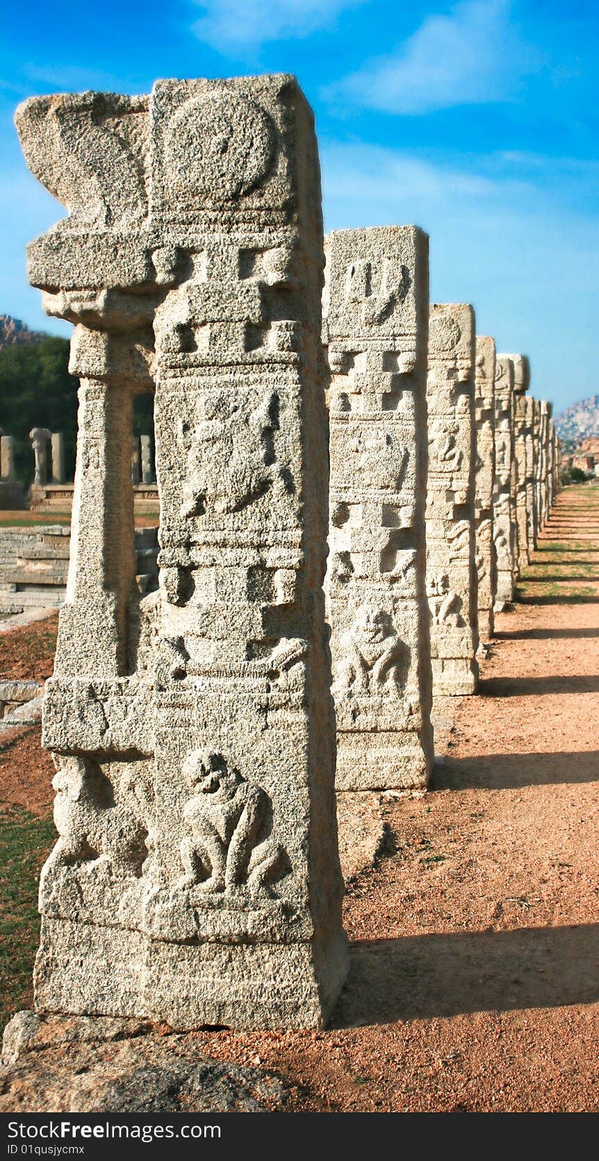 Pillar Sculptures in Vittala Hindu temple, a UNESCO World Heritage Site, Hampi, Karnataka, India