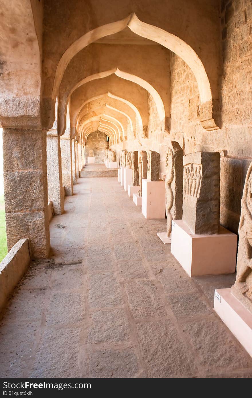 The passage of Zenana Enclosure, area of Hampi