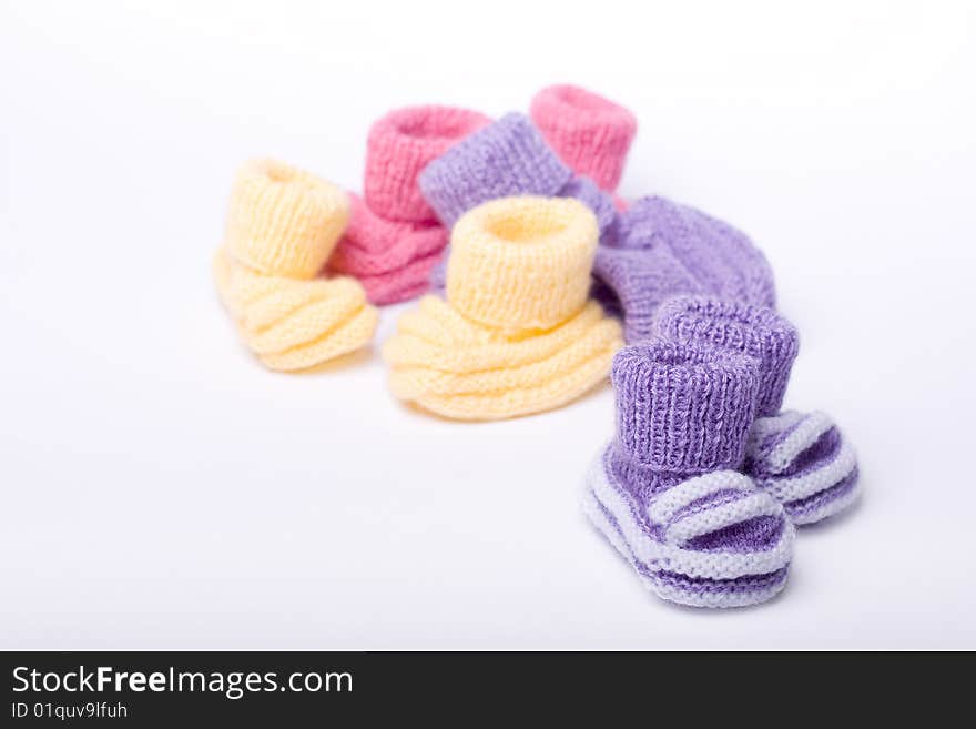 Homemade shoes for babies made from yarn. Homemade shoes for babies made from yarn