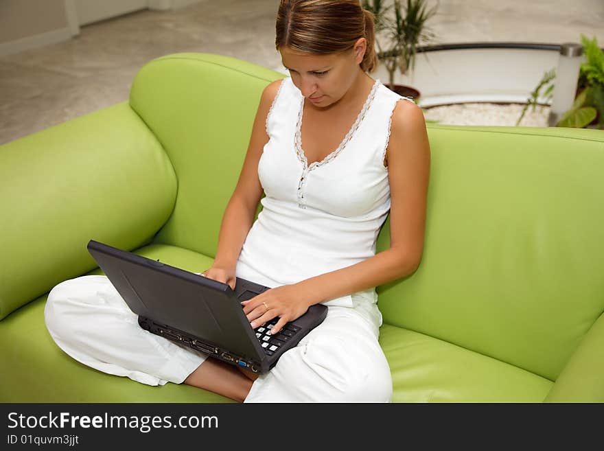 Young woman working on a laptop