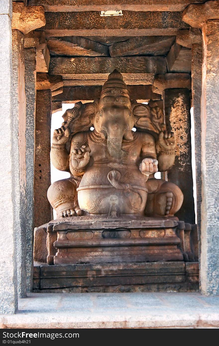 Stone carved sculpture of elephant god Ganesha in Hampi , Hampi, Karnataka state, India