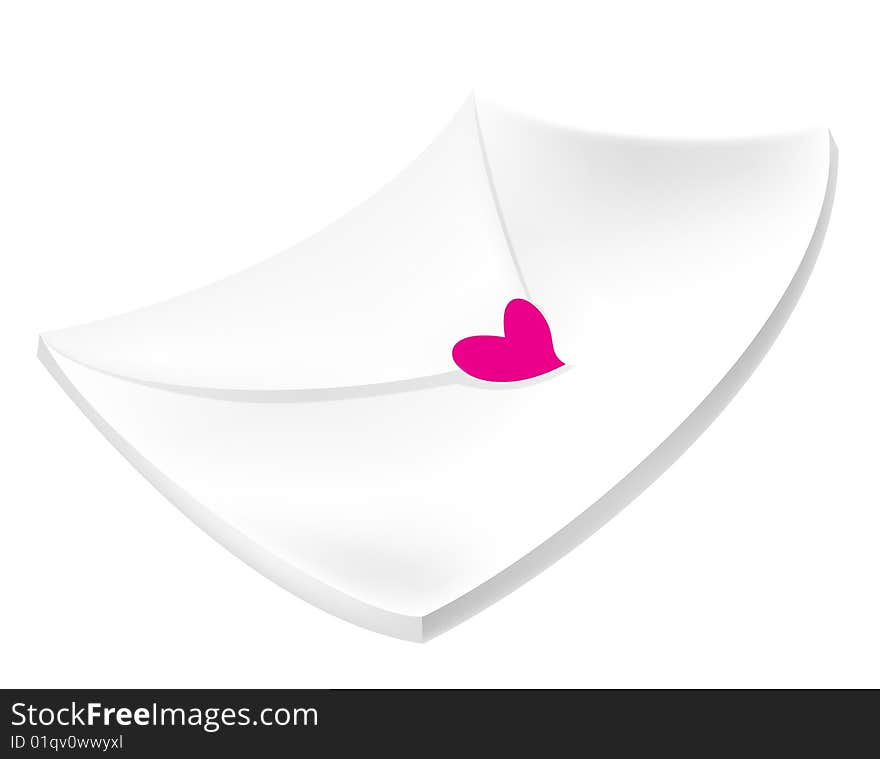 White  Envelope with red heart isolate on the white background