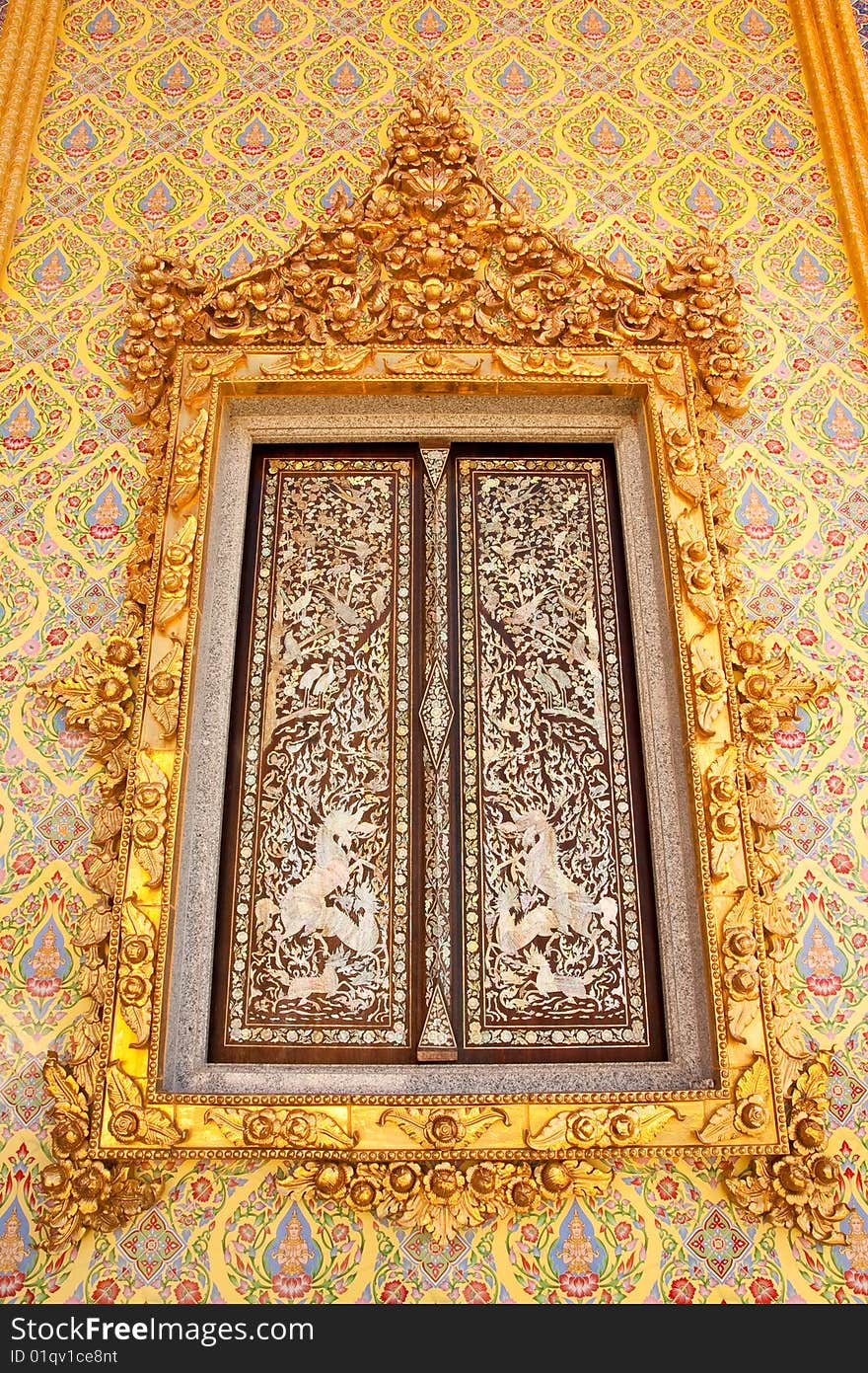 Traditional Thai style Buddhist church window