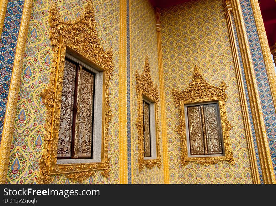 Traditional Thai style Buddhist church windows